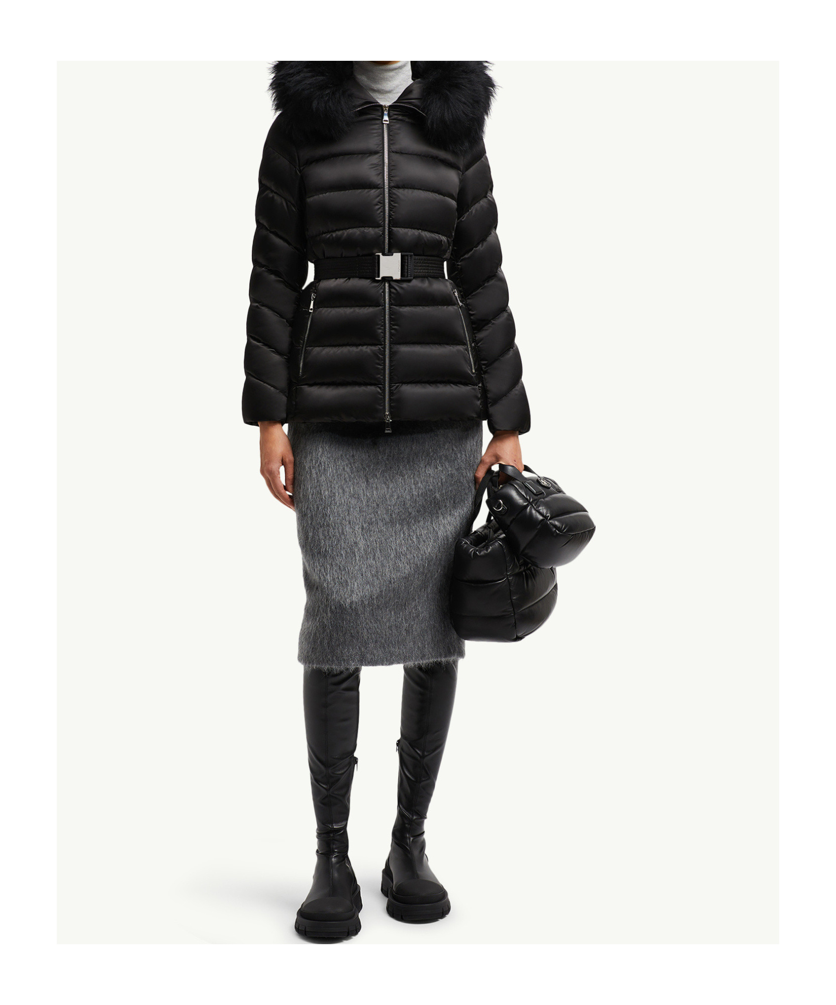 Moncler Cupidone Hooded Shearling-trimmed Short Down Jacket In Black