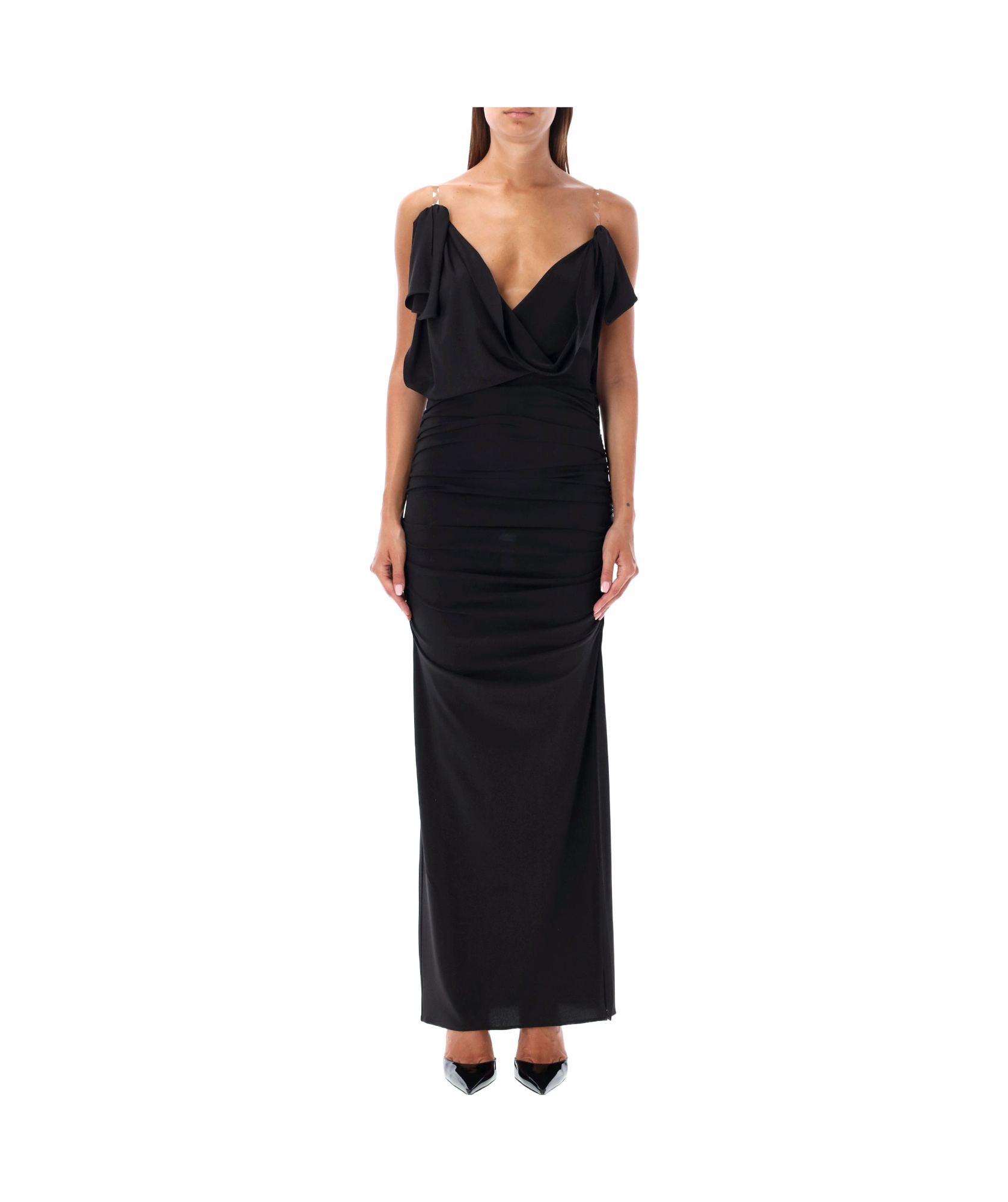 Attico Suspender Deep V Dress In Black