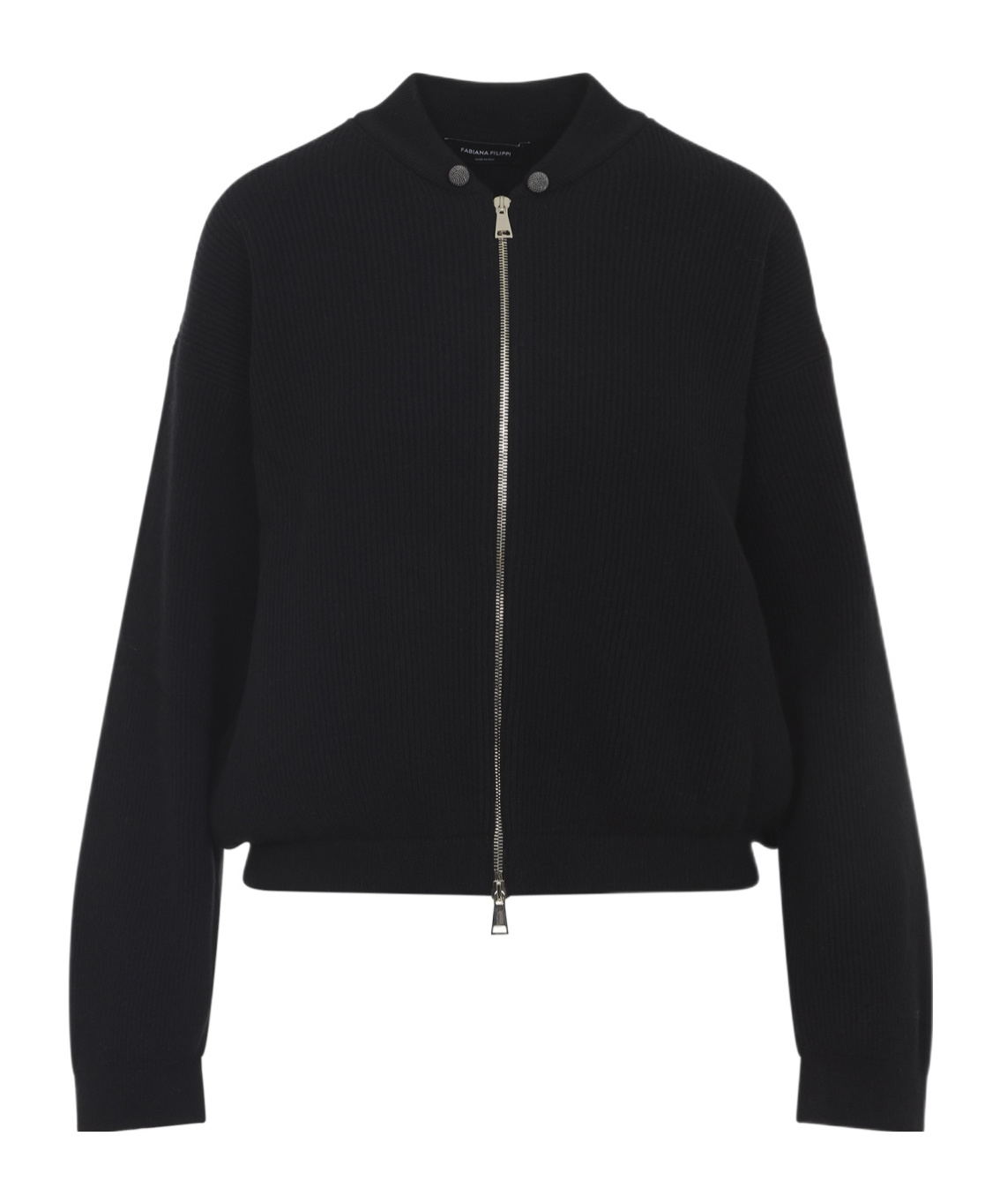 Fabiana Filippi Long Sleeve Bomber Jacket With Ribbed Cuffs In Black