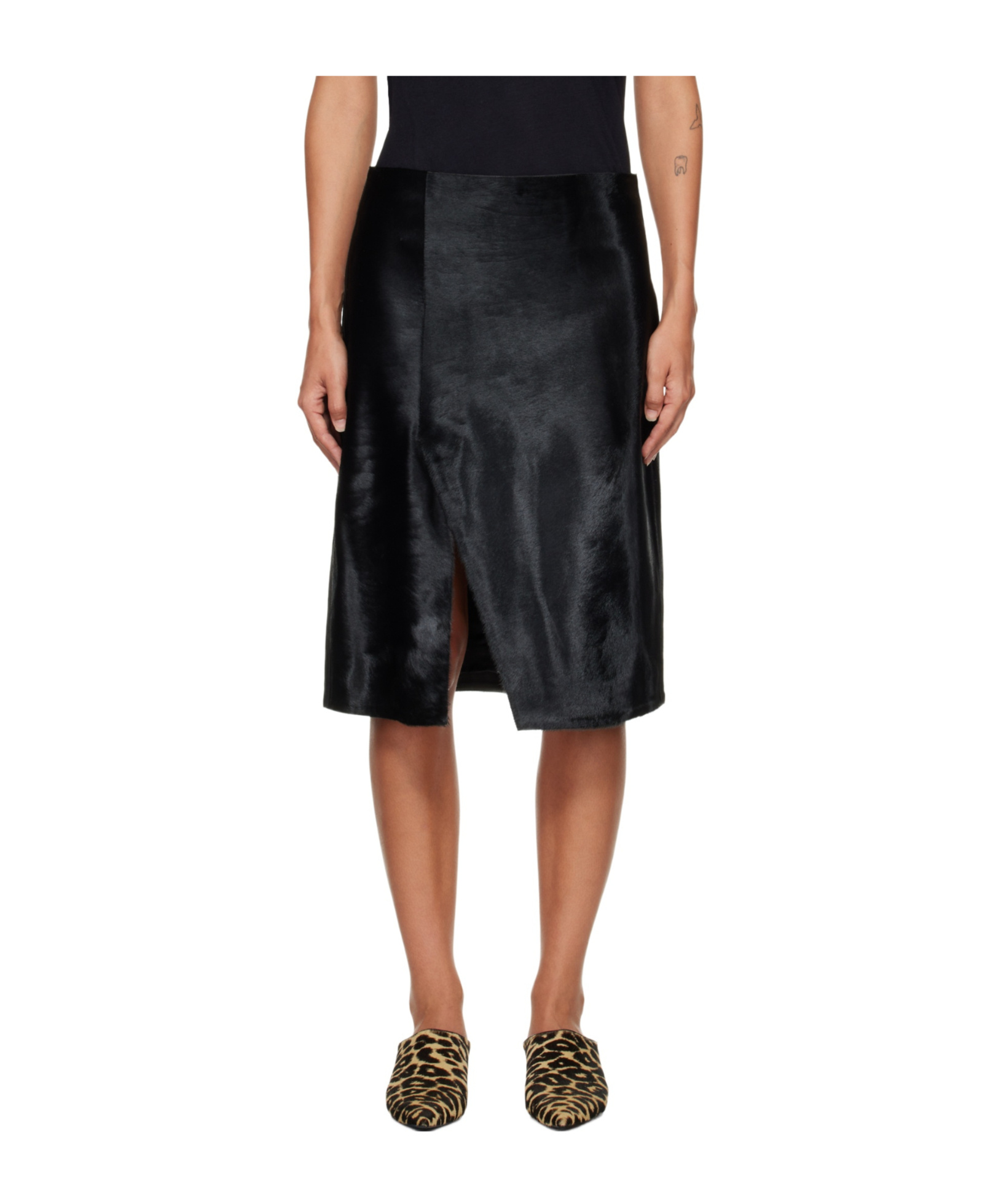 Loulou De Saison Myra Asymmetrical Pony-effect Leather Midi Skirt In Black