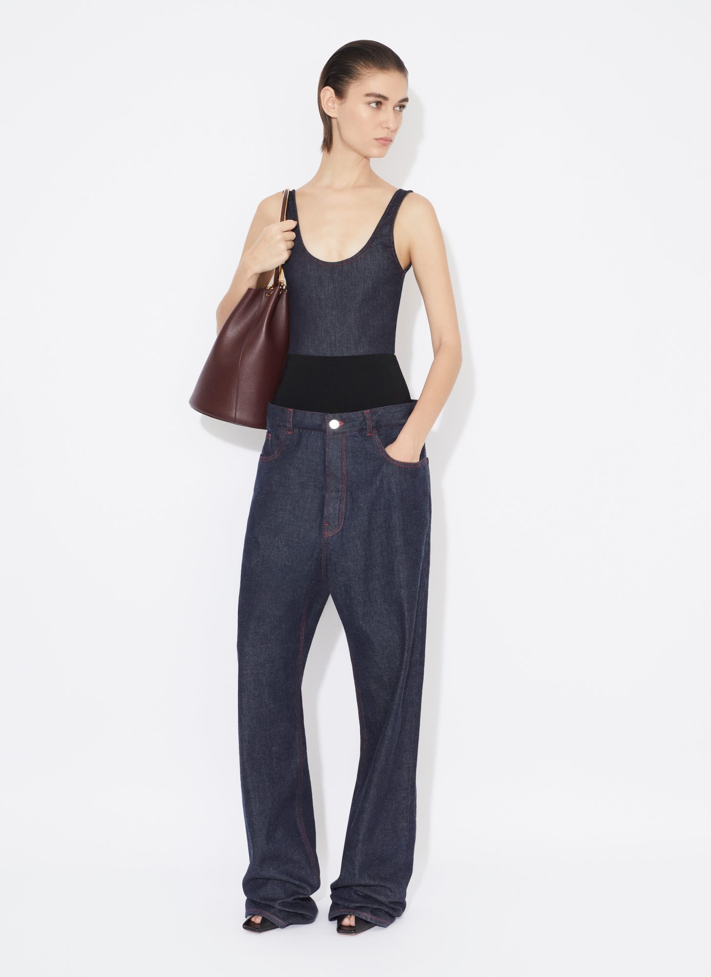Alaïa Denim Bodysuit In Black