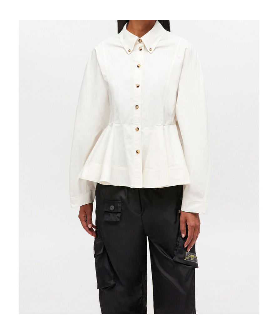 Ganni Peplum-detail Button Shirt In White