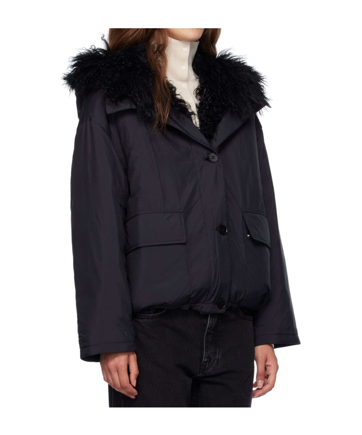 Yves Salomon Doudoune Down Fur Jacket In Black