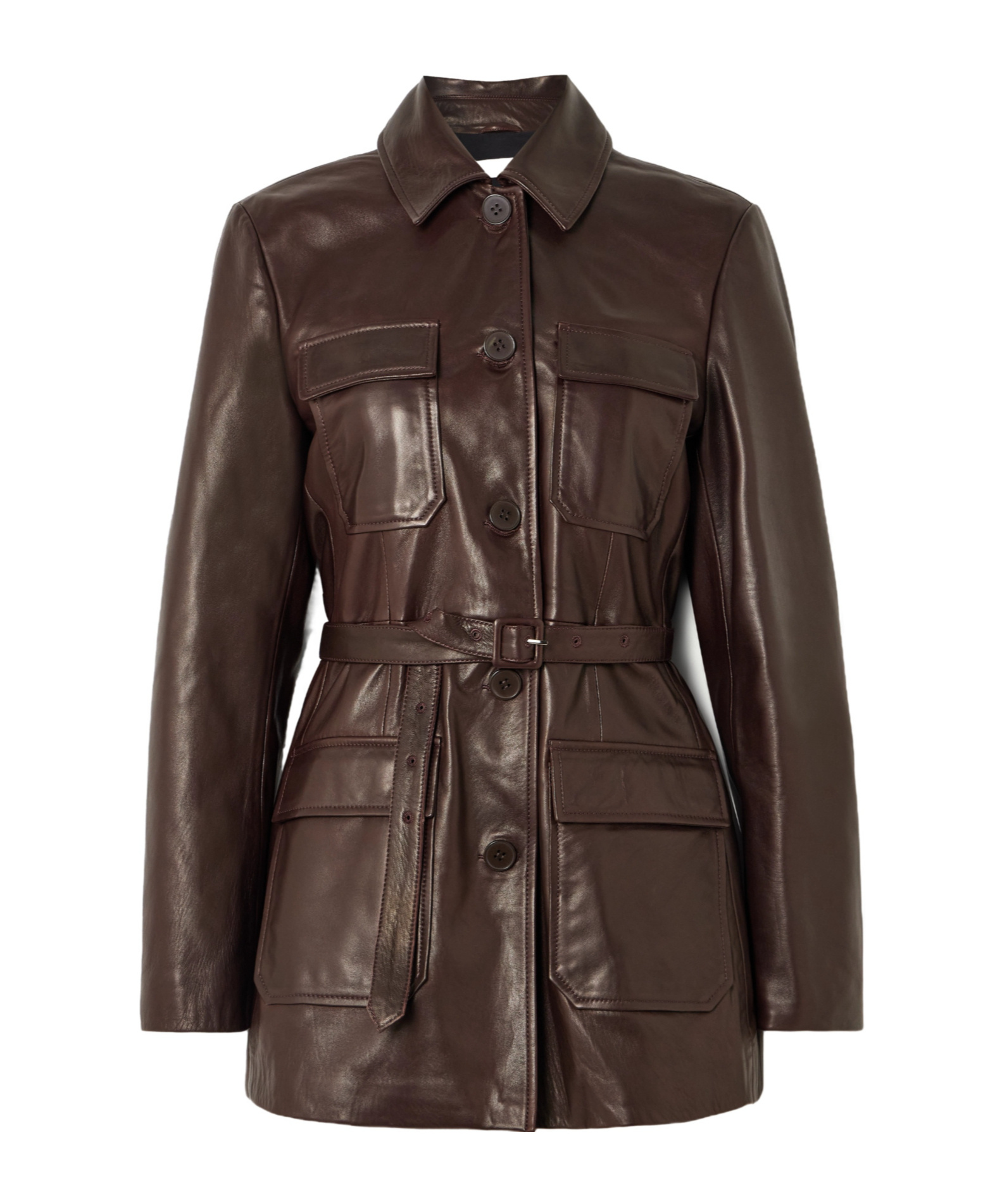Nour Hammour Long-sleeved Leather Jacket In Brown