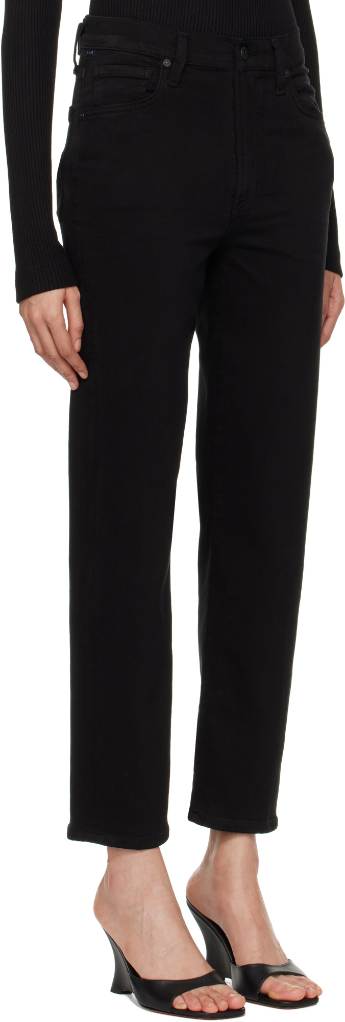 Citizen Of Humanity Womens Cropped Velvet Bootcut Jeans In Black