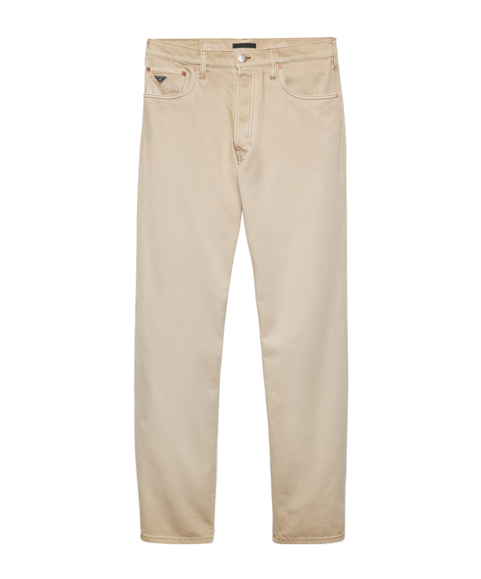 Prada Mens Neutral Bull Brand-plaque Straight-leg Jeans In Natural Color