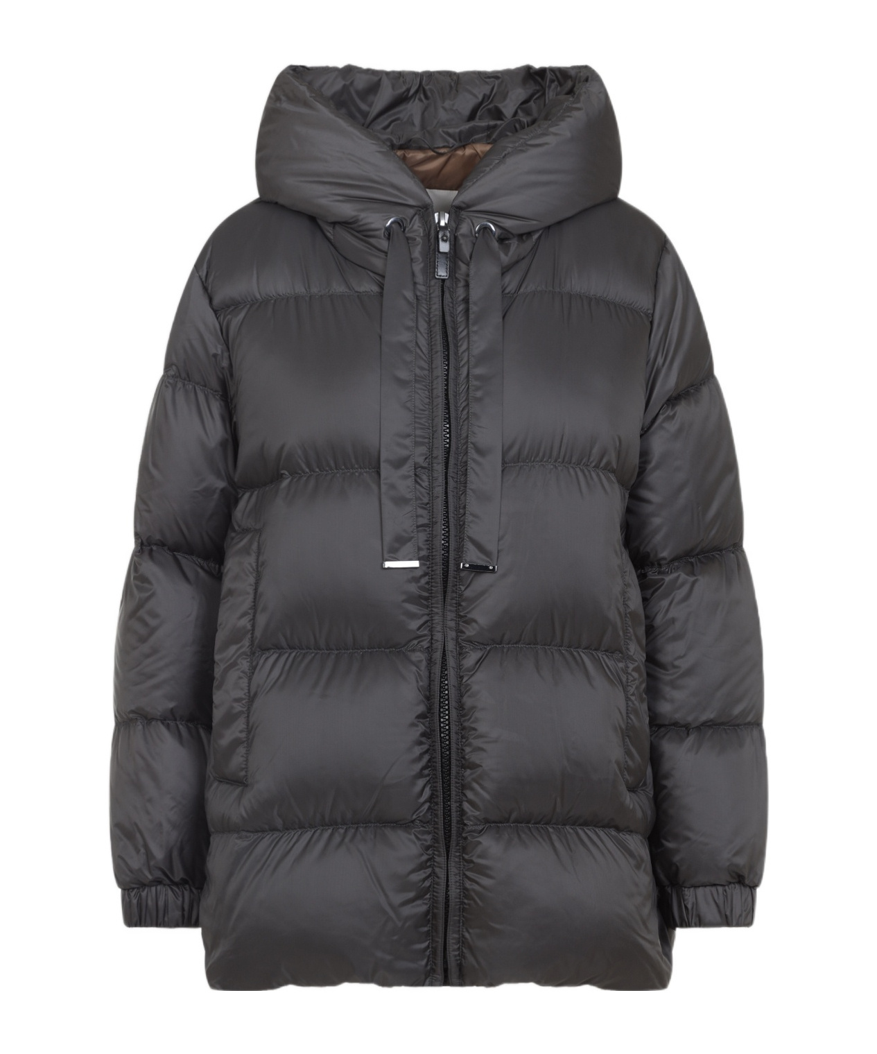 Max Mara Puffy Grey Down Jacket With Adjustable Hood In Black