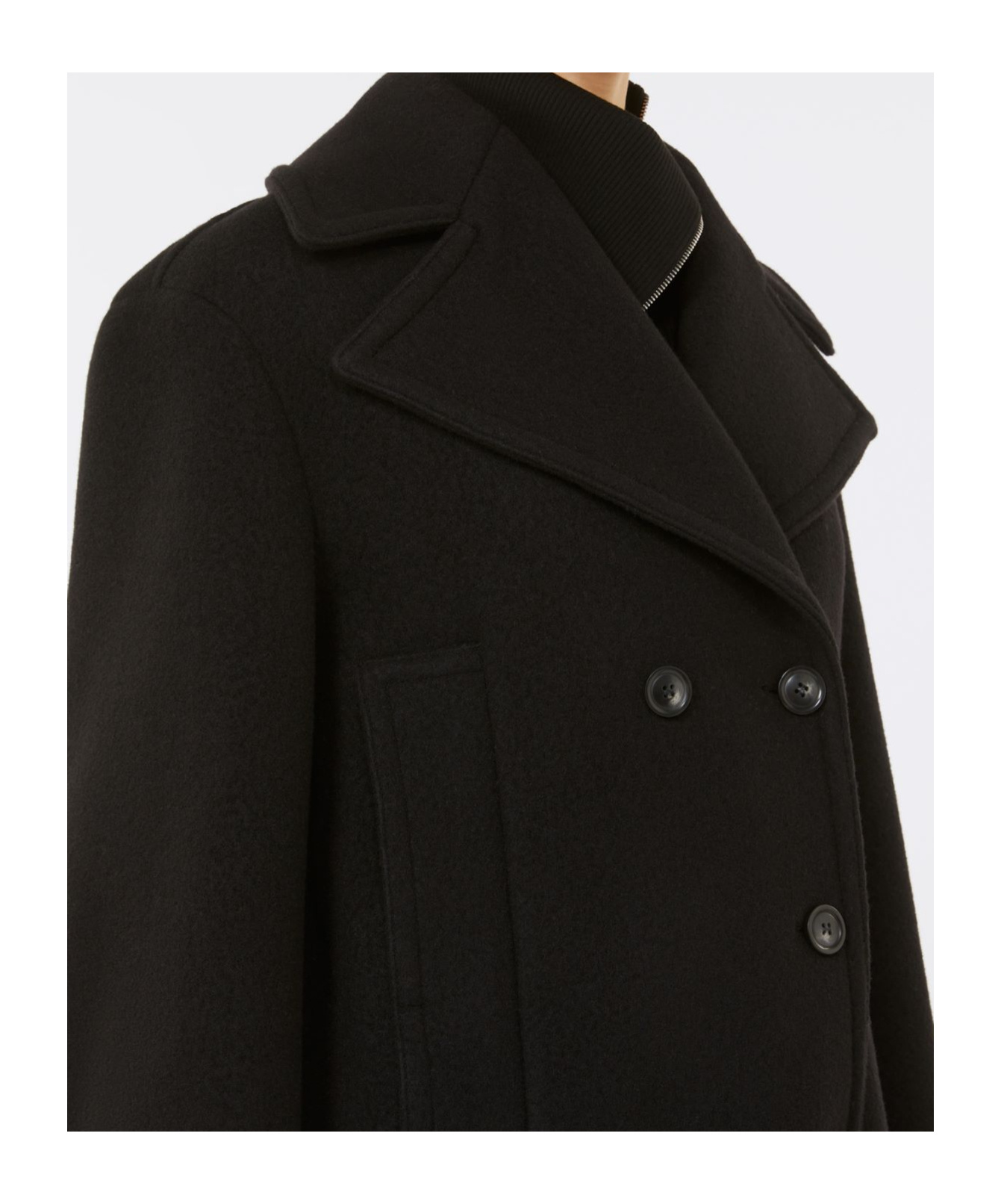 Sportmax Double-breasted Coat Front Pockets In Black