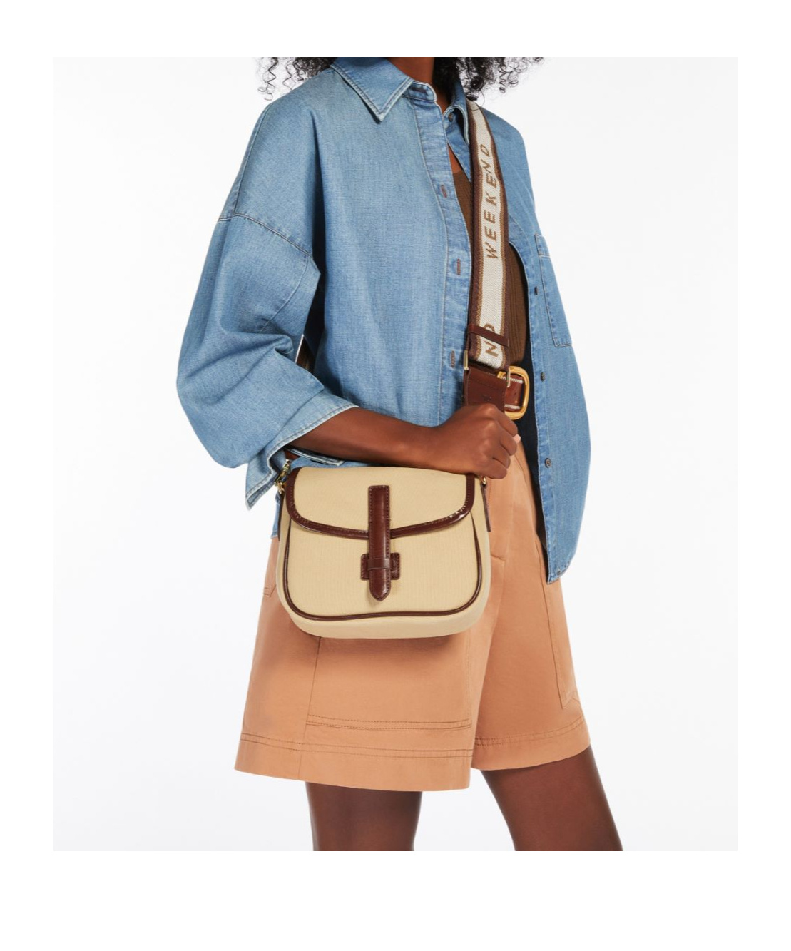 WEEKEND MAX MARA CANVAS AND LEATHER SHOULDER BAG