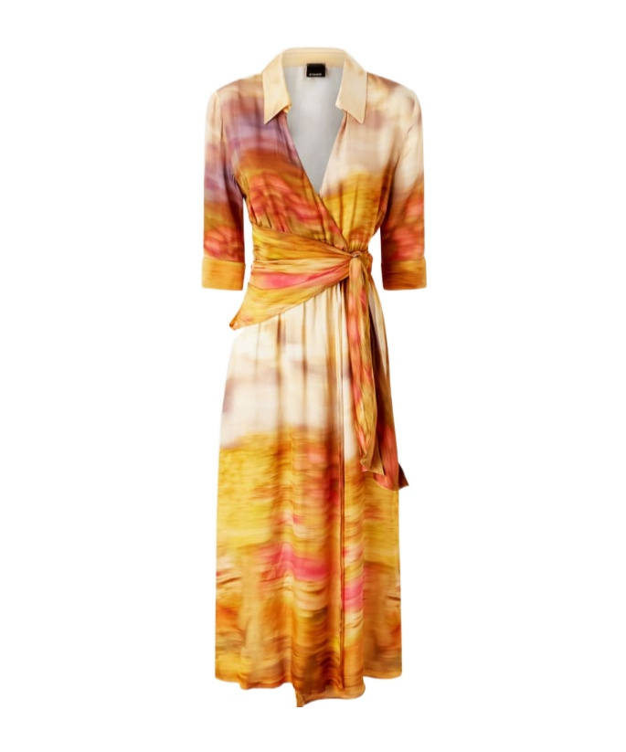 Pinko Printed Satin V-neck Dress In Multi