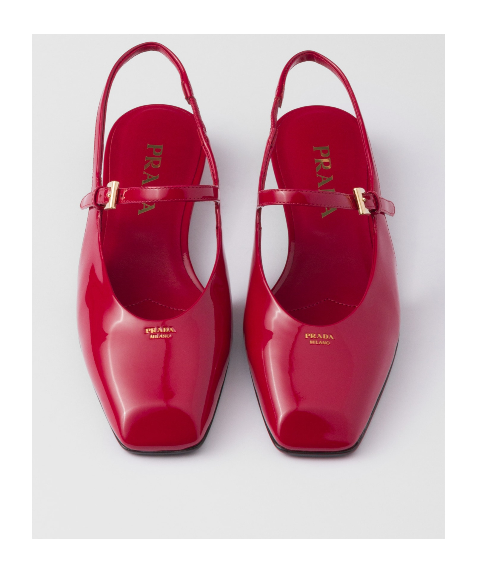 Prada Patent Leather Slingback Flats In Red
