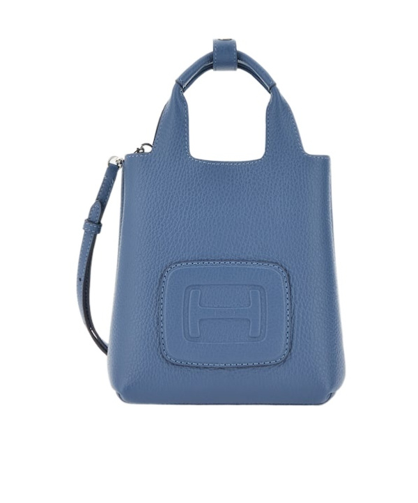 Hogan Small Leather Tote Bag With Structured Shape In Blue