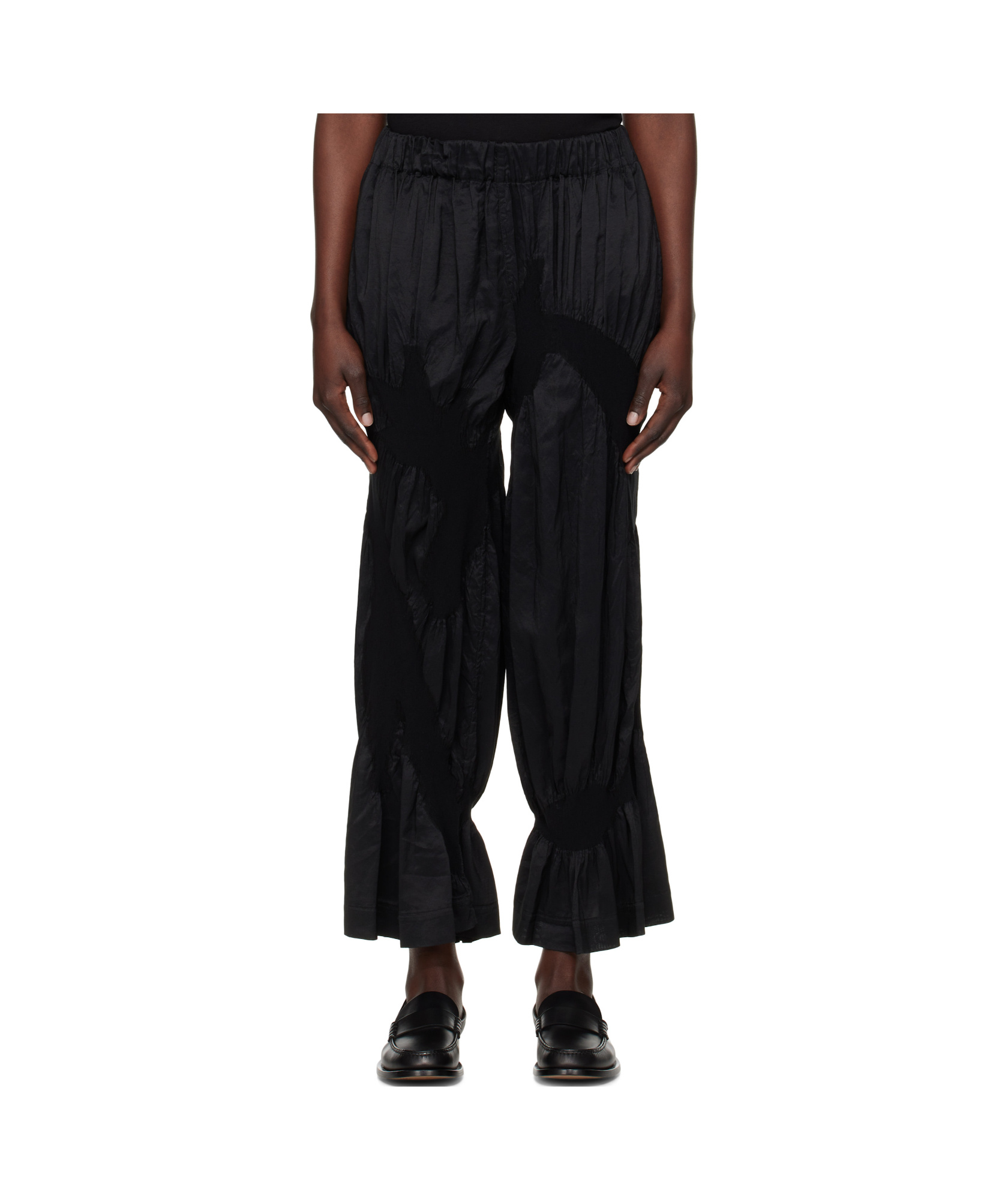 Issey Miyake Gathered Cotton-blend Trousers In Black