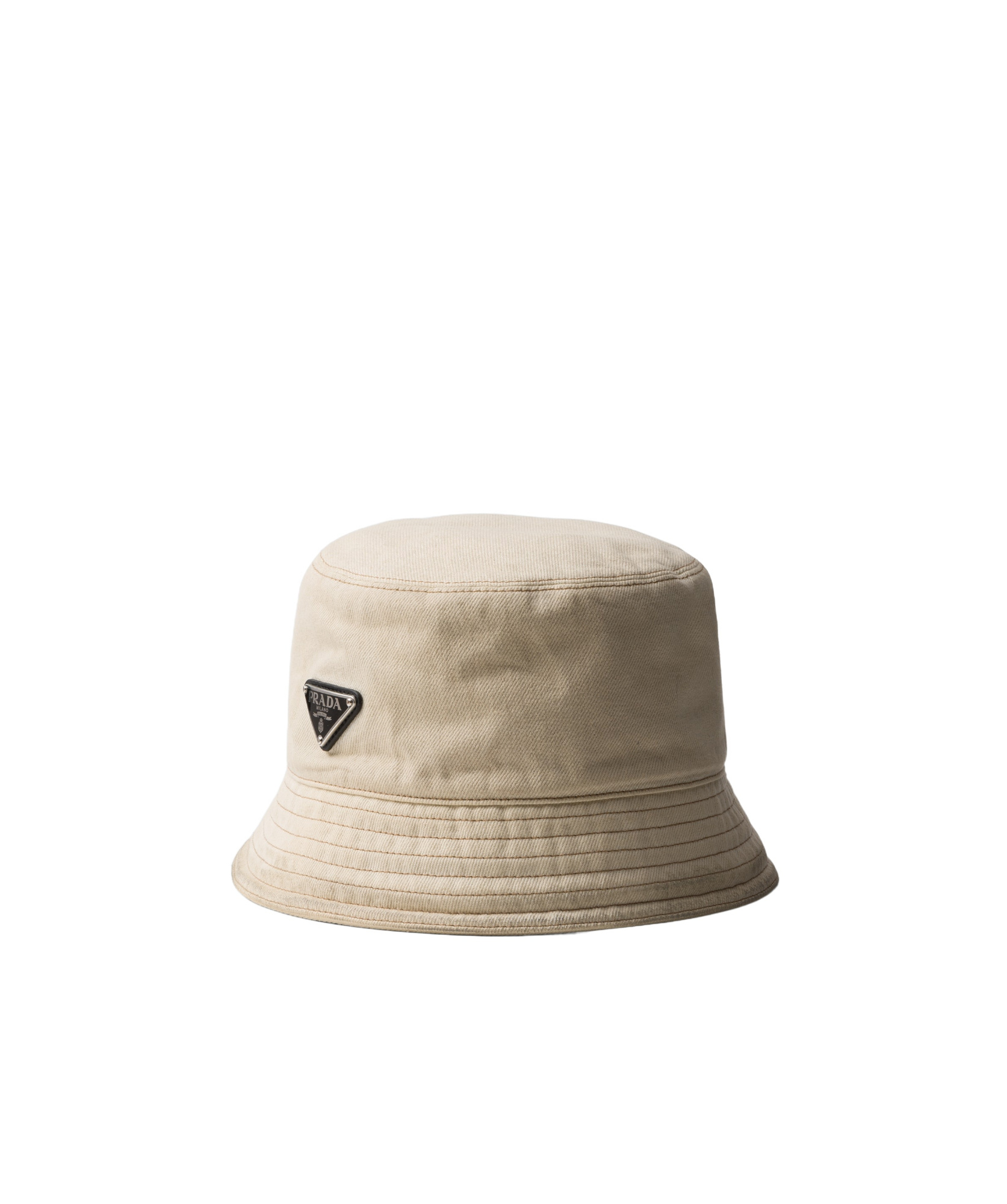 Prada Mens Neutral Worn Bull Logo-plaque Denim Bucket Hat In Nude