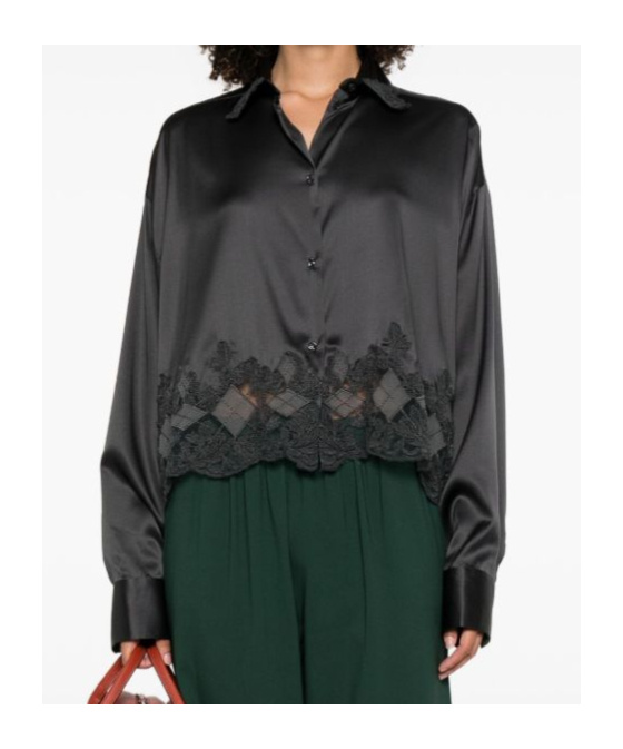Ermanno Scervino Silk Shirt With Lace Trim In Black