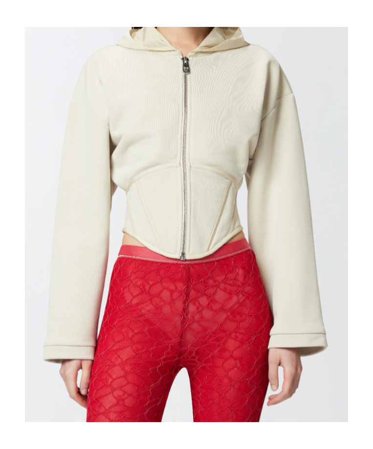 Pinko Bustier Sweatshirt With Hood And Zip In White