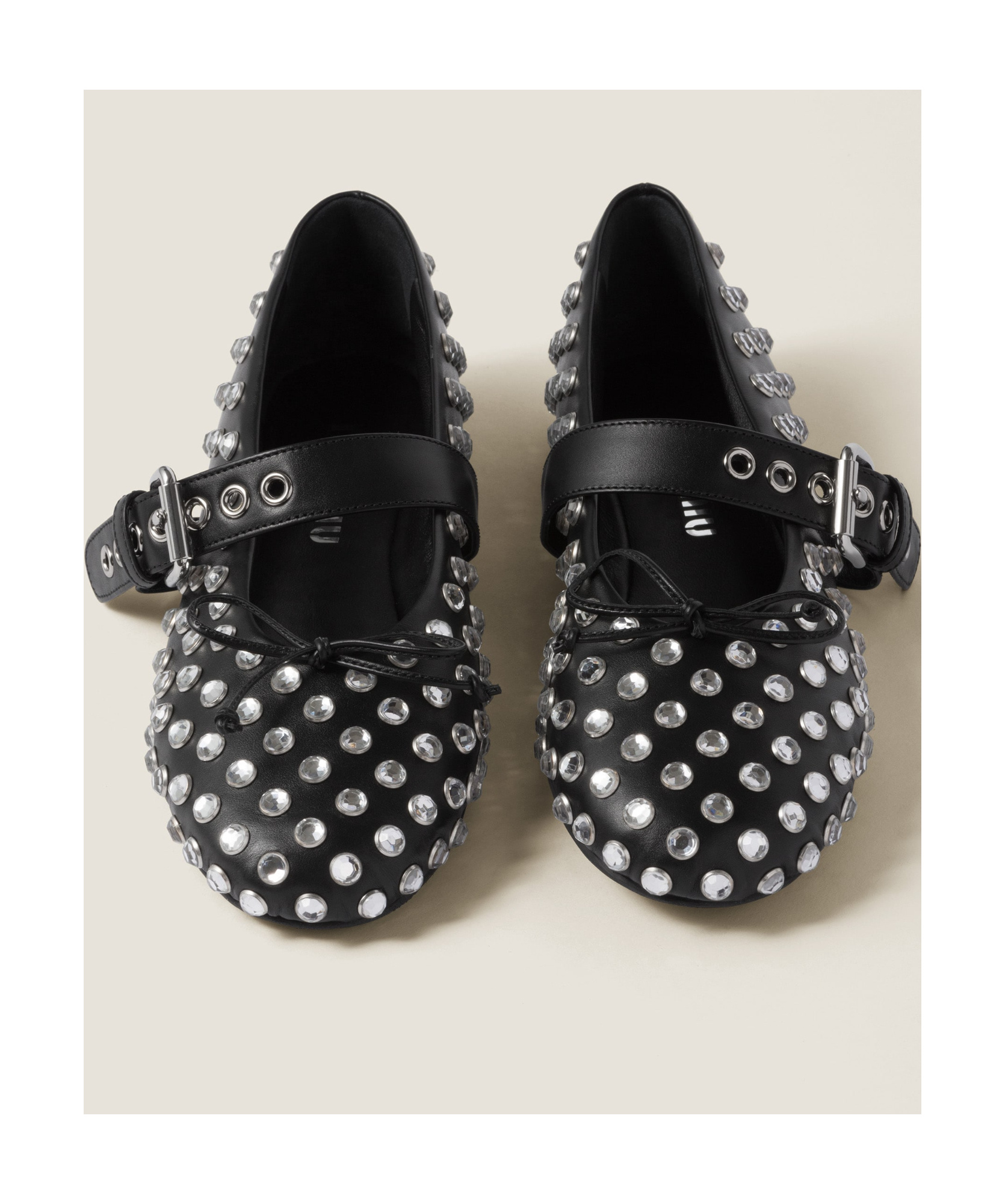 Miu Miu Studded Leather Ballerina Shoes In Black