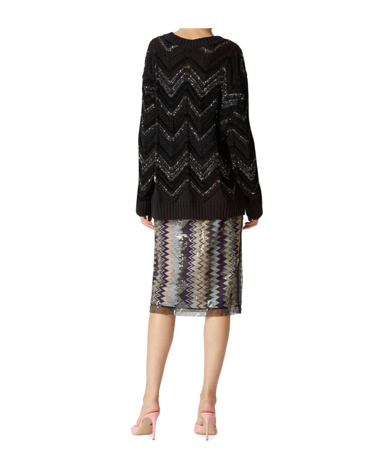 Missoni Pailletten-midirock Mit Zickzackmuster In Gray