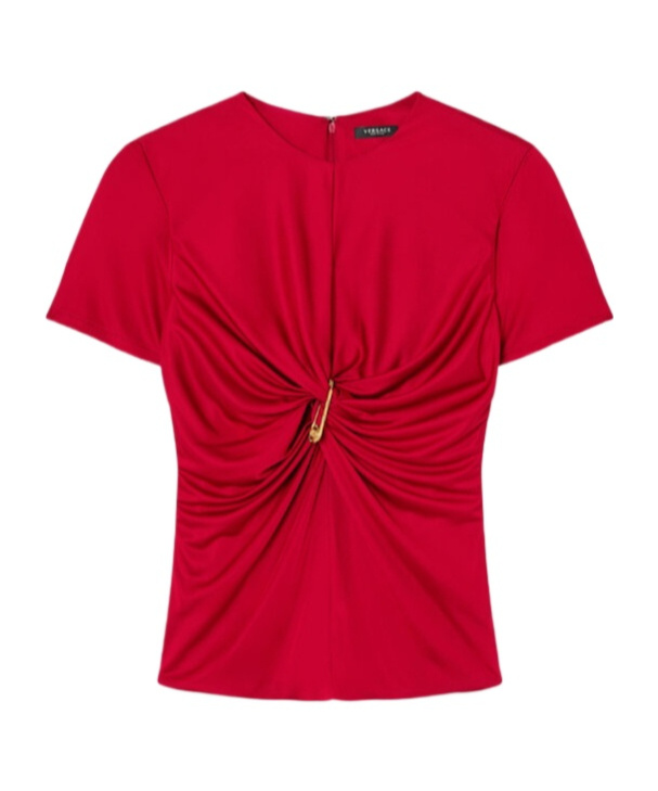 Versace Safety Pin Gathered Short-sleeved Top In Red