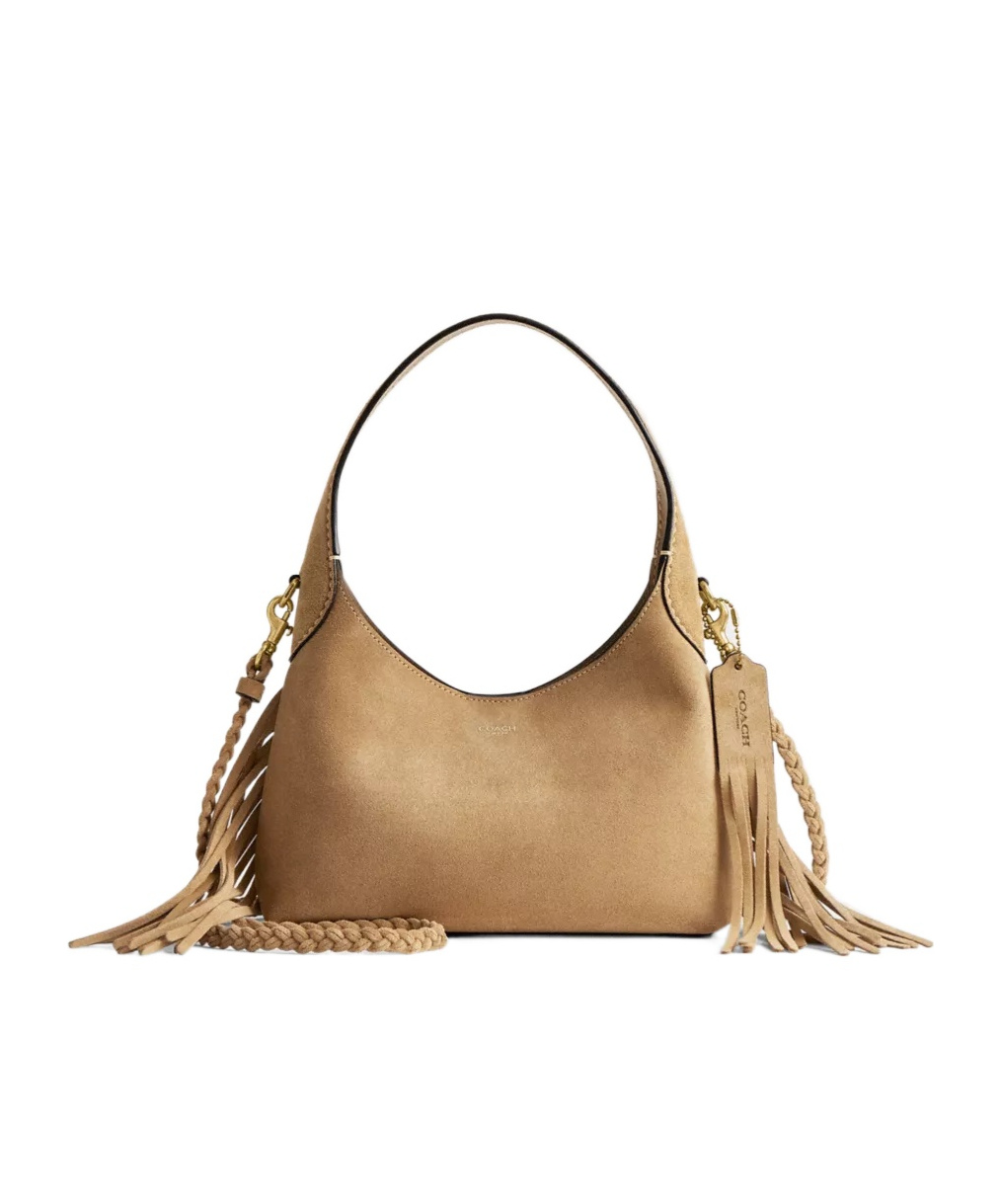Coach Brooklyn 23 Suede Fringe Shoulder Bag In Nude