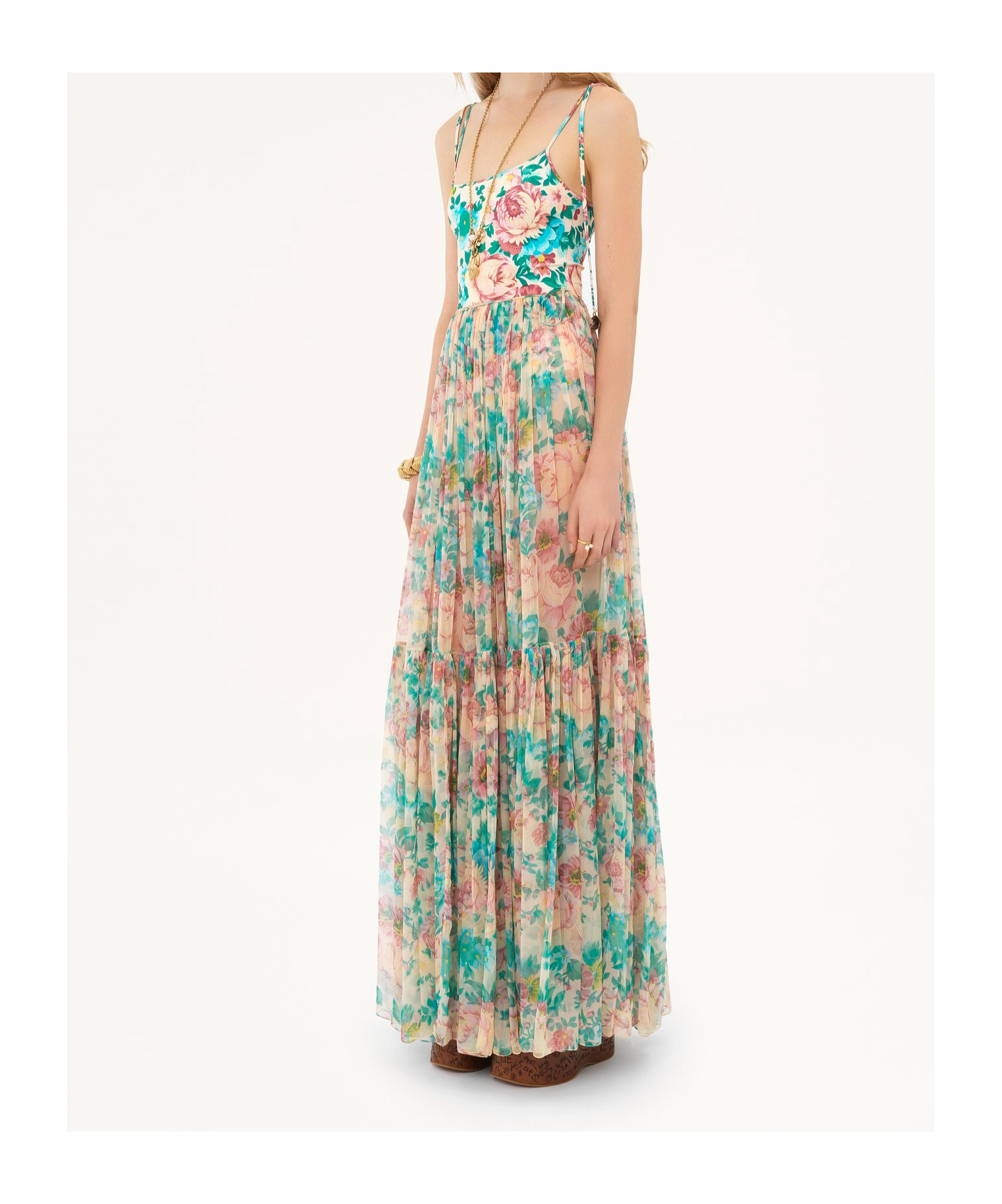 Chloé Pleated Tiered Floral-print Silk-chiffon Maxi Skirt In Multicolor