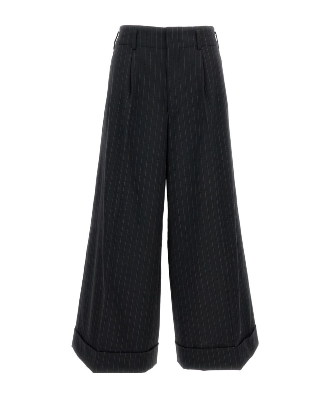 Comme Des Garçons Pinstripe Cuffed Trousers In Black