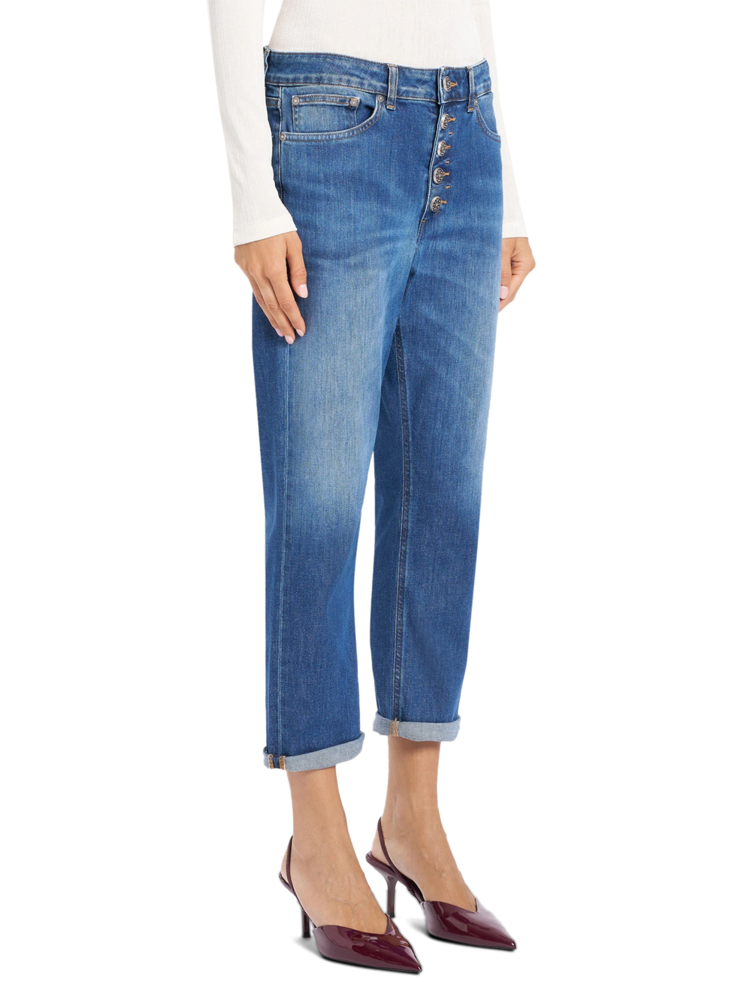Dondup Tailored Straight Leg Trousers In Cotton-elastane Blend In Blue