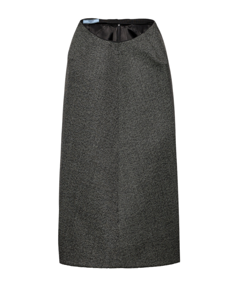 Prada Logo Wool Mid-length Skirt In Black