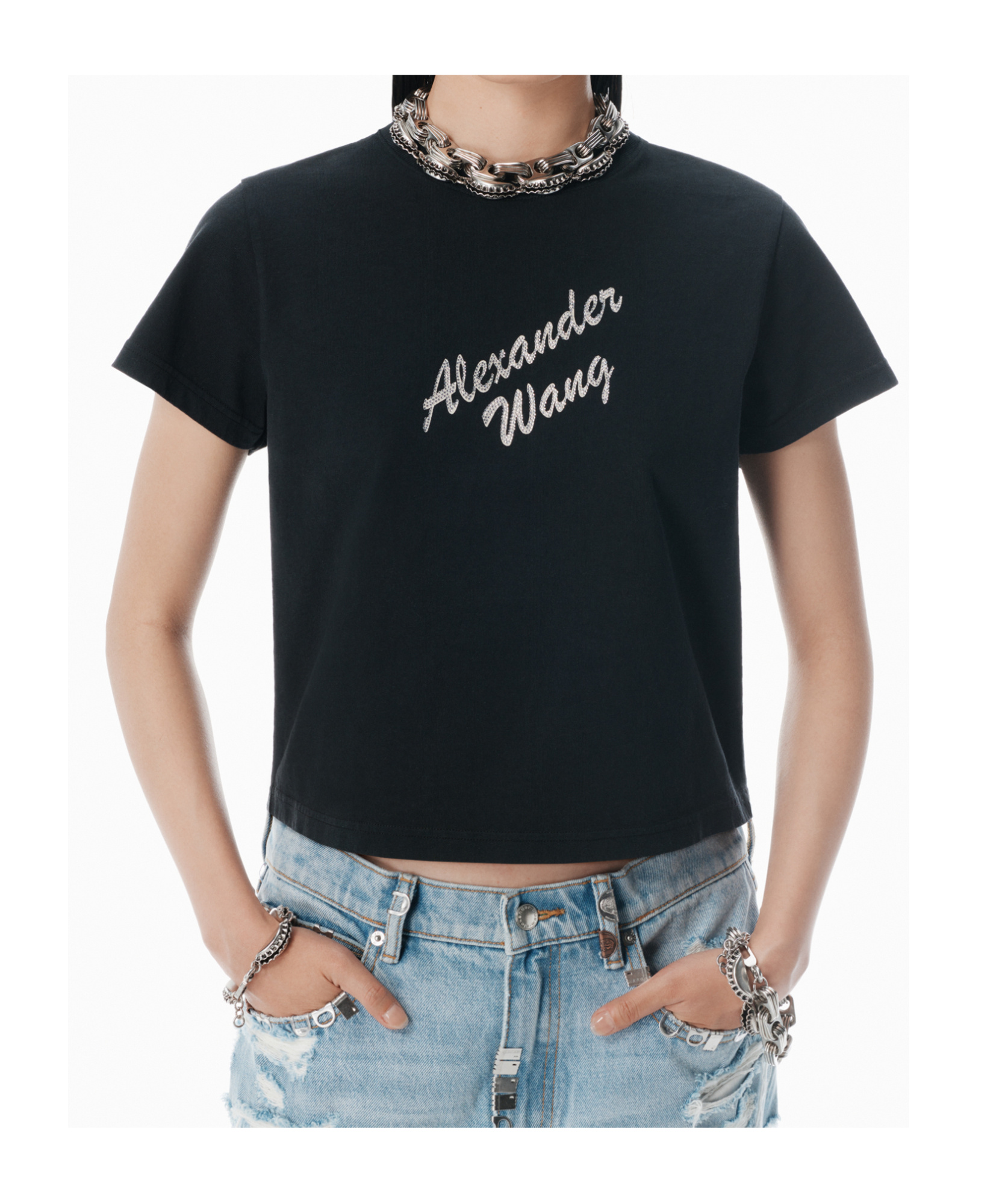 Alexander Wang Crew Neck Short Sleeves Top In Black