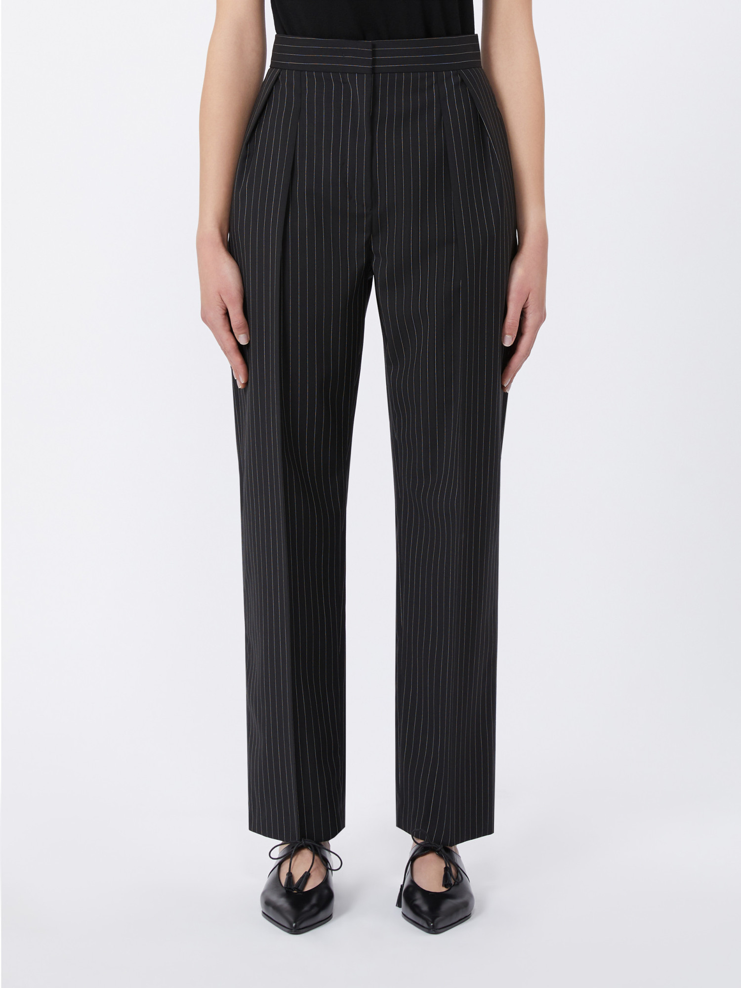 Max Mara Black Pinstriped Wool Trousers