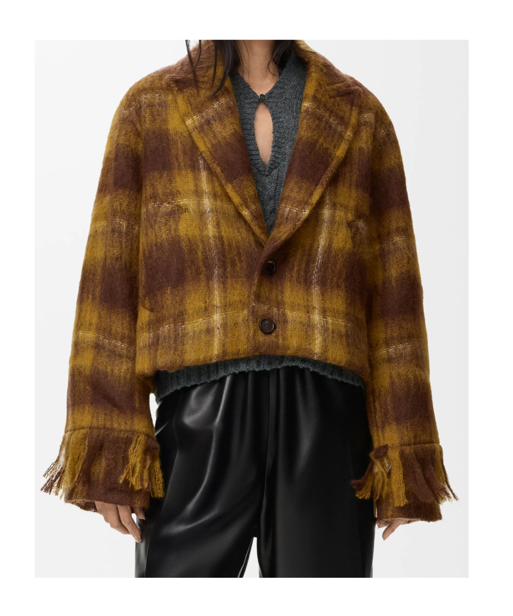 Loewe Scarf-detailed Checked Mohair And Wool-blend Jacket In Brown