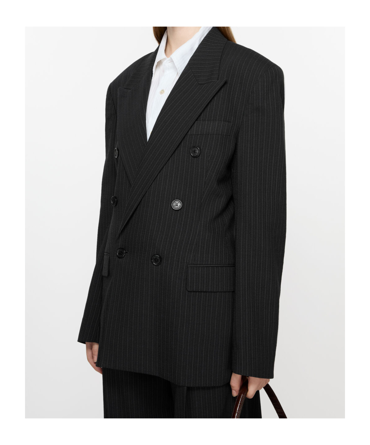Acne Studios Double-breasted Black Blazer With Pinstripe Pattern In Black