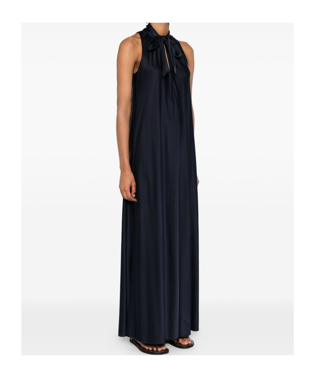 Forte Forte Dark Blue Tie-neck Maxi Dress In Black