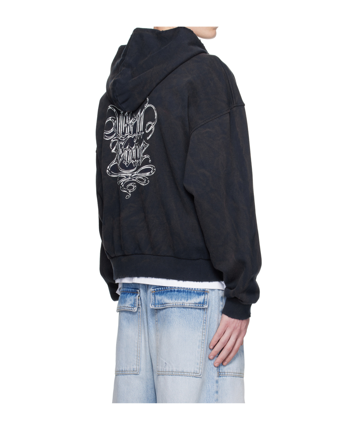 We11 Done Gothic Logo Printed Hoodie In Blue