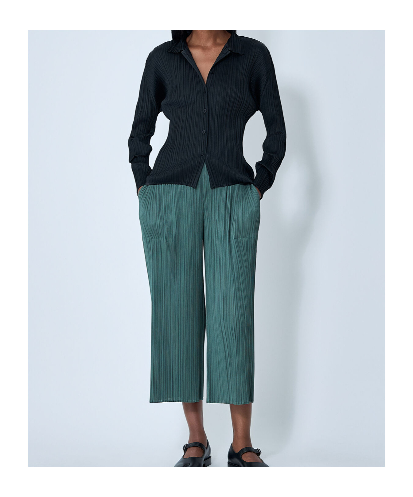 Issey Miyake Basics Pleated Long-sleeve Shirt In Black