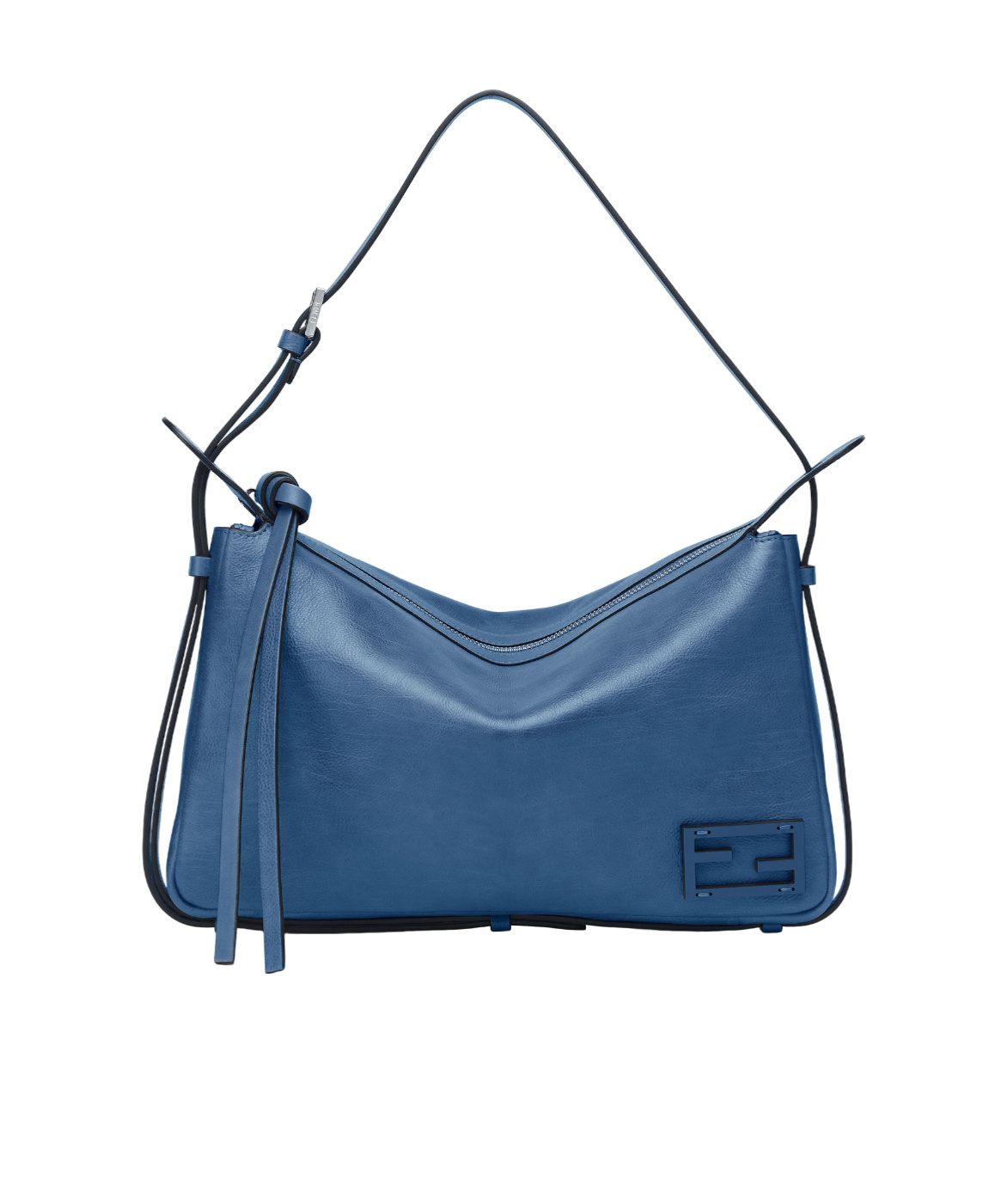 Fendi Blue Denim-effect Ff Jacquard And Brown Leather Bag In Blue