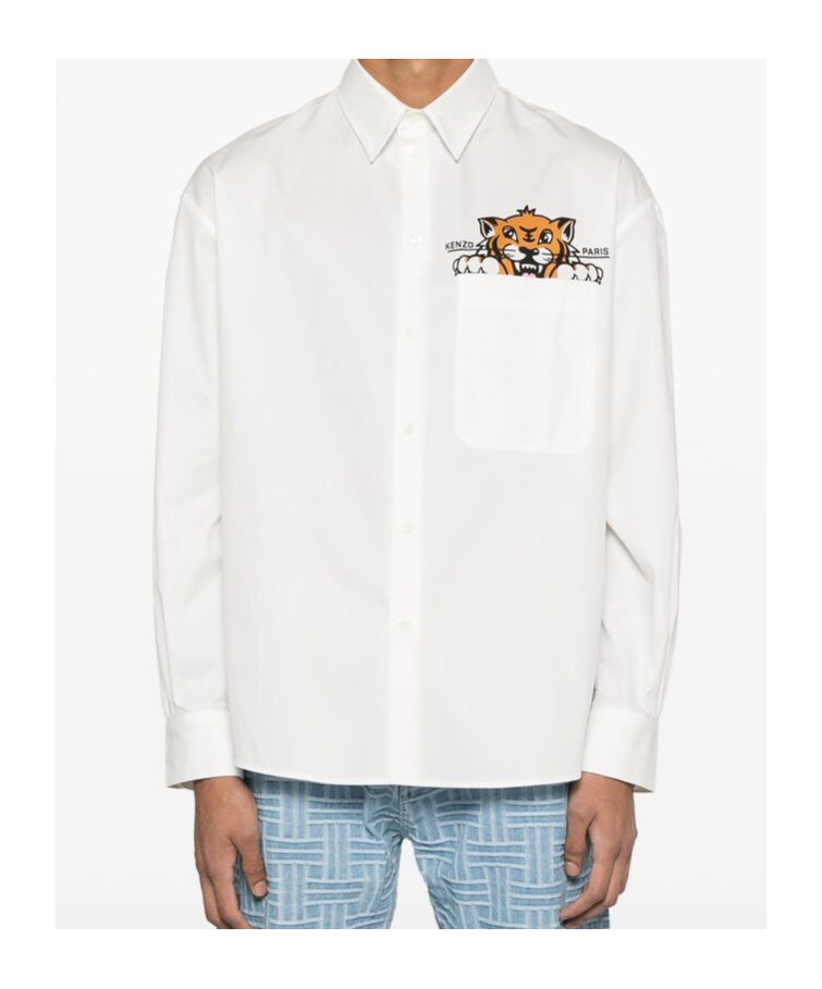 Kenzo "happy Tiger" Casual Shirt In White