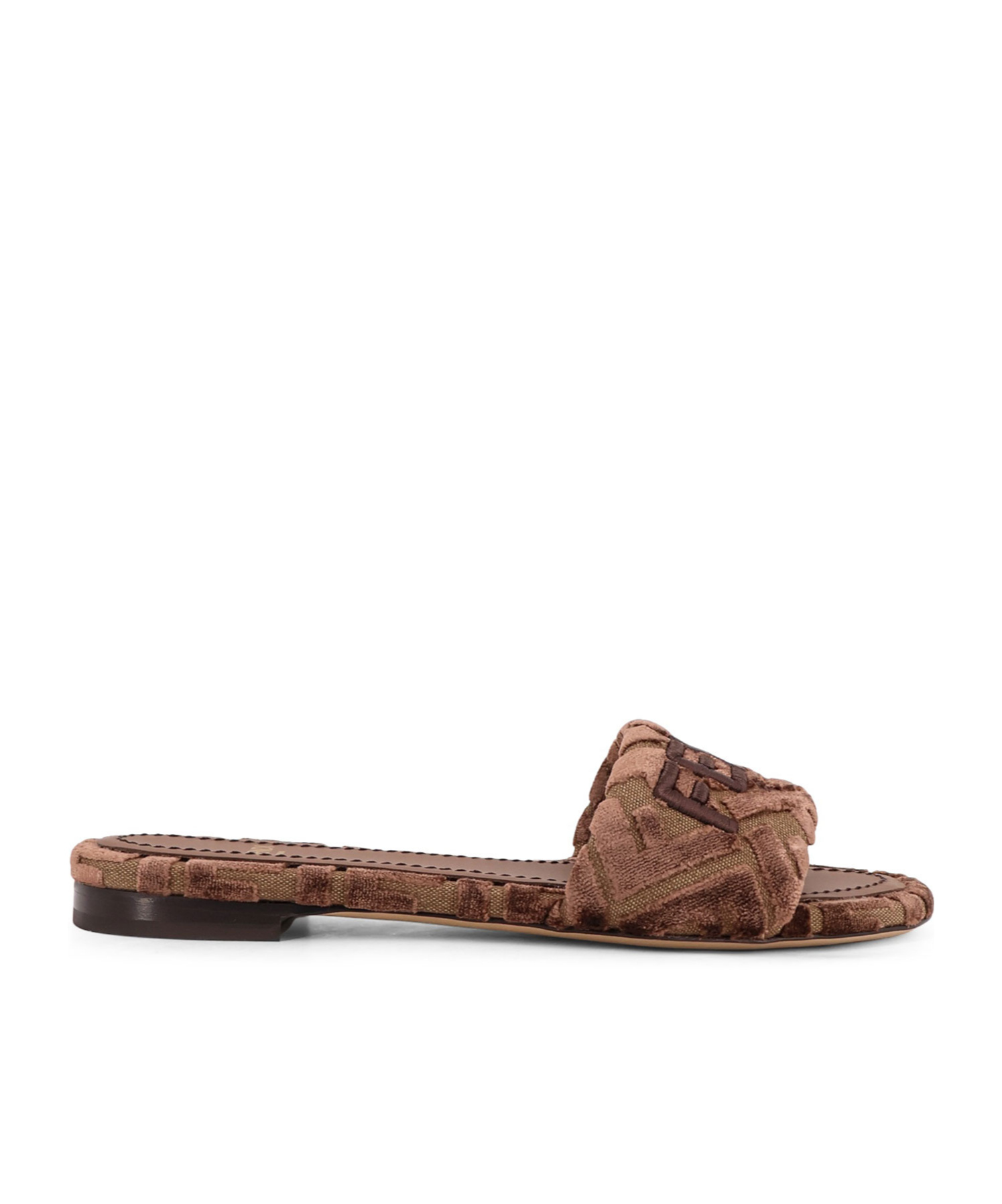Fendi Sunshine Logo-embroidered Velvet Flat Sandals In Brown