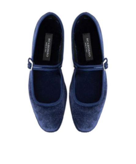 Scarosso Petra Velvet Ballerina Shoes In Blue