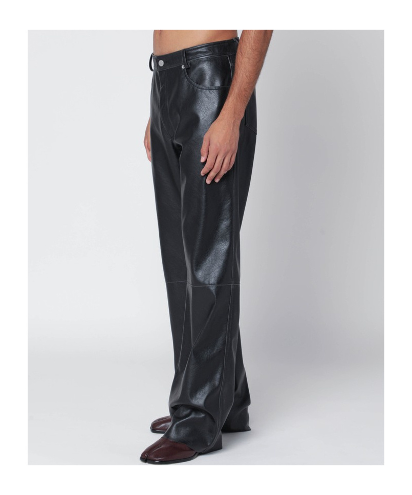 Mm6 Maison Margiela Faux Leather Five-pocket Trousers With Glossy Finish In Black