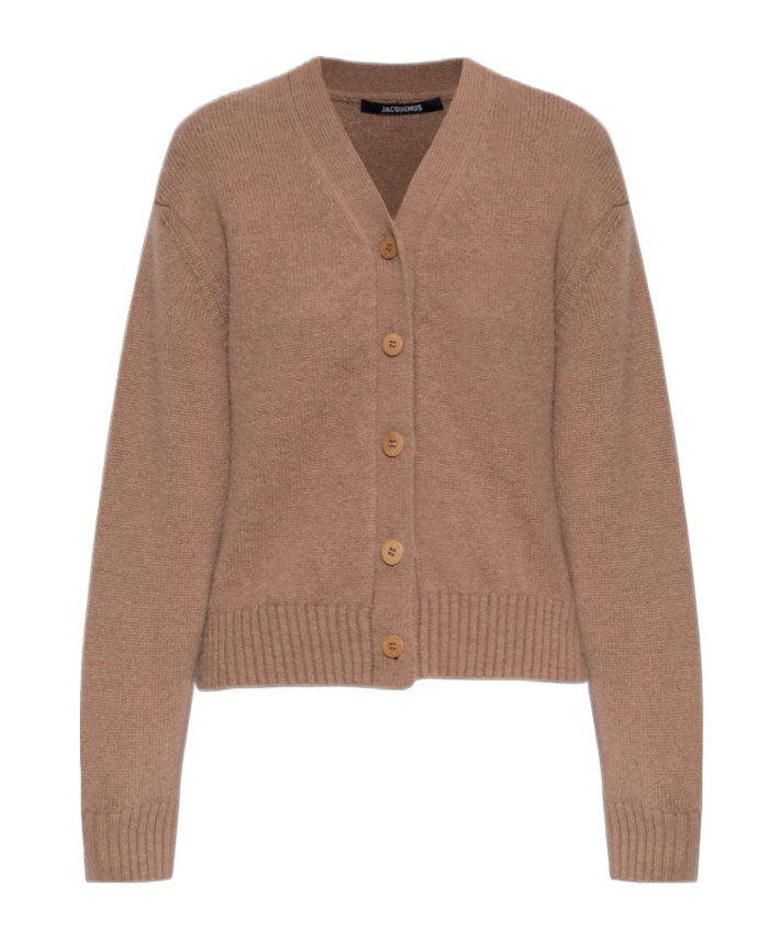 Jacquemus Womens V-neck Branded Alpaca-blend Knit Cardigan In Brown