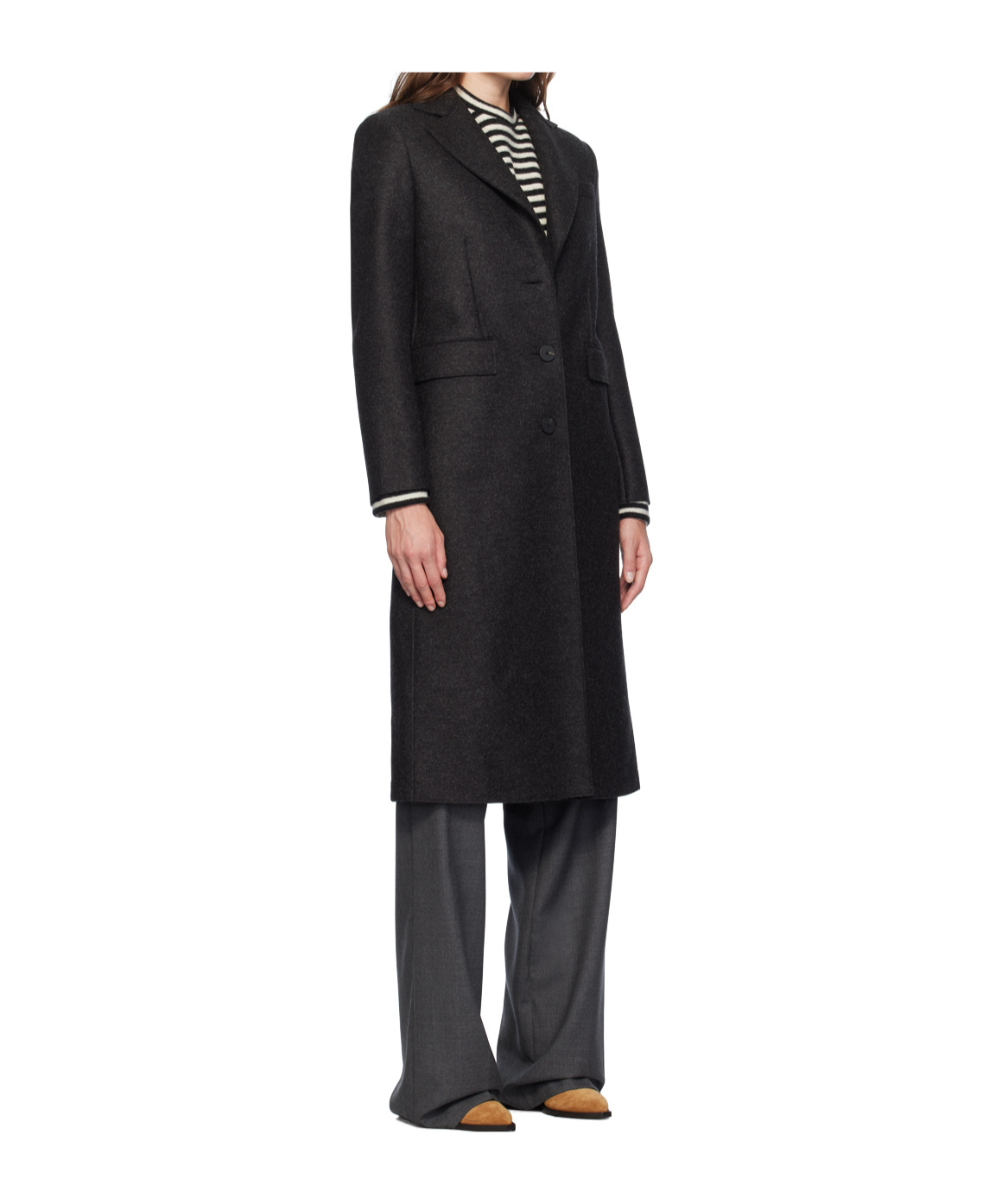 Harris Wharf London Long Coat With Flat Collar In Black