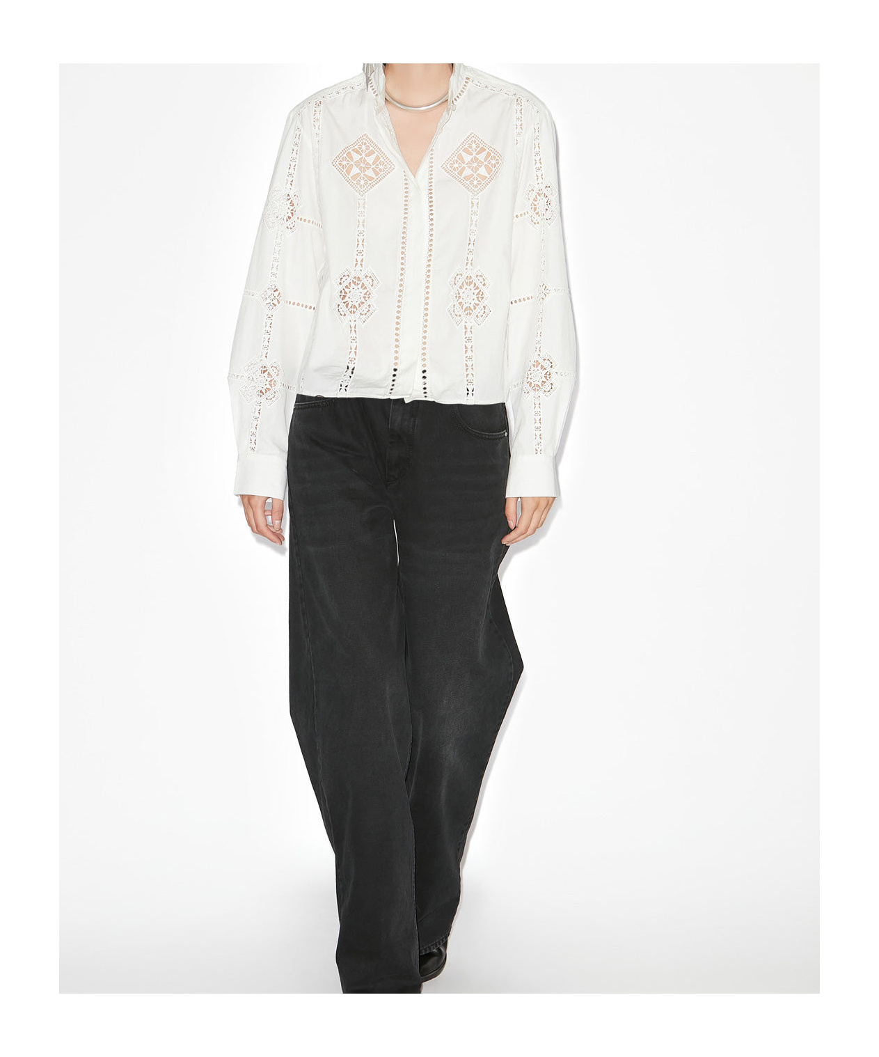 Isabel Marant Short Hollow Poplin Shirt In White