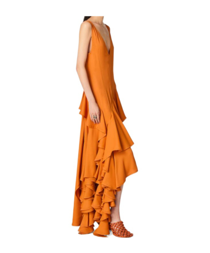 BOTTEGA VENETA LIGHT VISCOSE RUFFLE DRESS