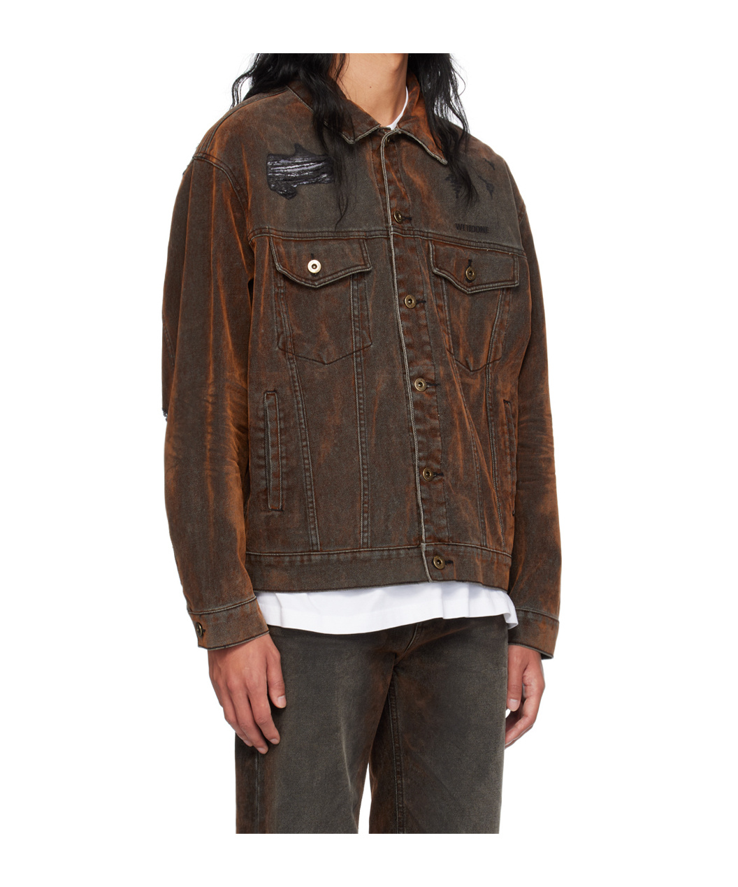 We11 Done Old Design Denim Coat In Green
