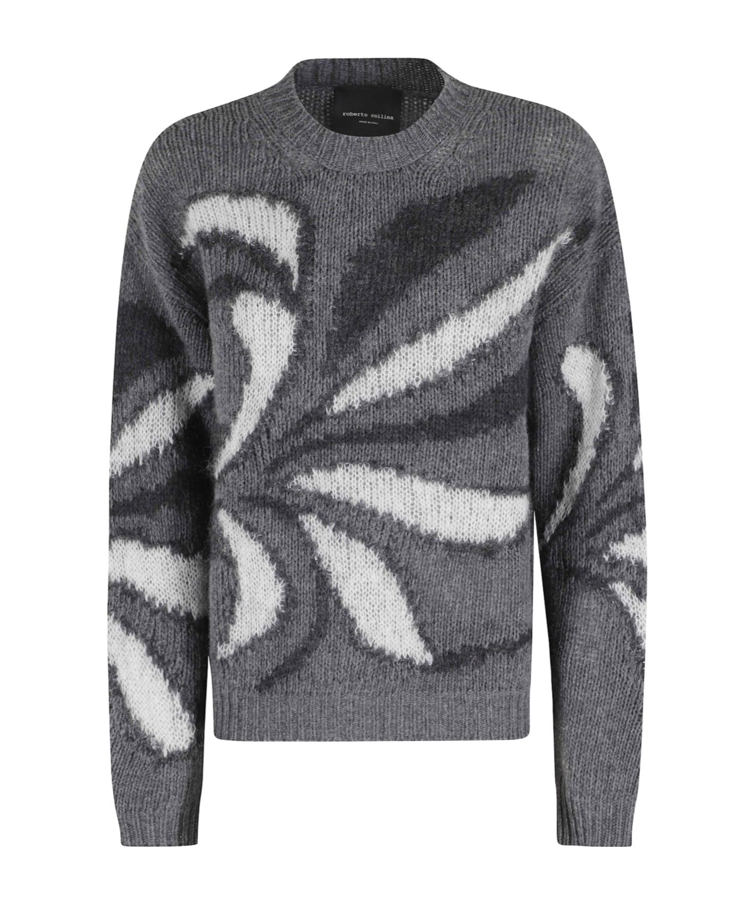 Roberto Collina Flower Inlay Crewneck Sweater In Gray