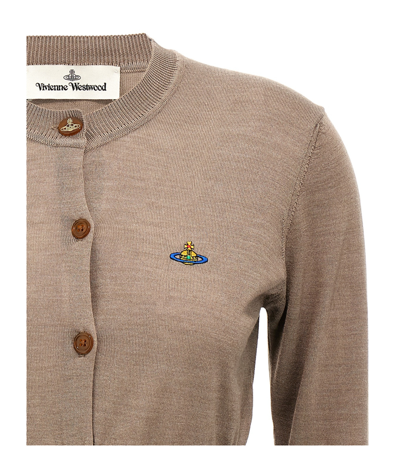 Vivienne Westwood Stone Virgin Wool Orb Bea Cardigan In Brown