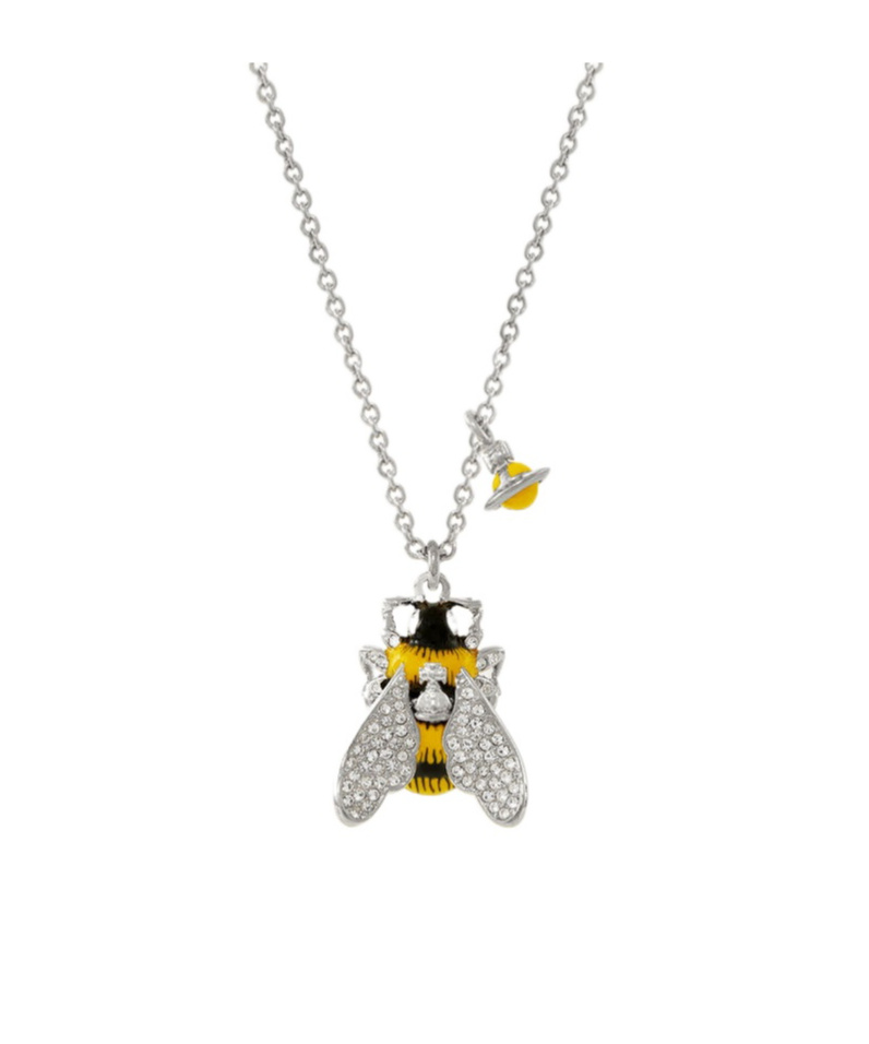 Vivienne Westwood Bumble Bee Pendant Necklace Platinum-white-crystal-black-yellow-enamel Platinum-white-crystal-black- In Sliver