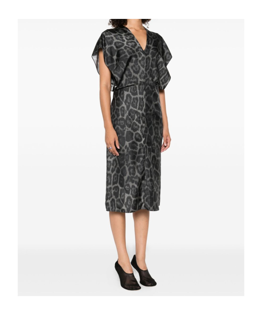 Stella Mccartney Leopard-print V-neck Midi Dress In Black