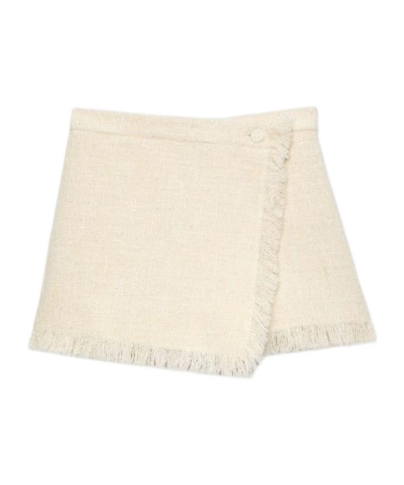 Msgm Wrap Design Shorts With Button Accent And Fringe In Neutral